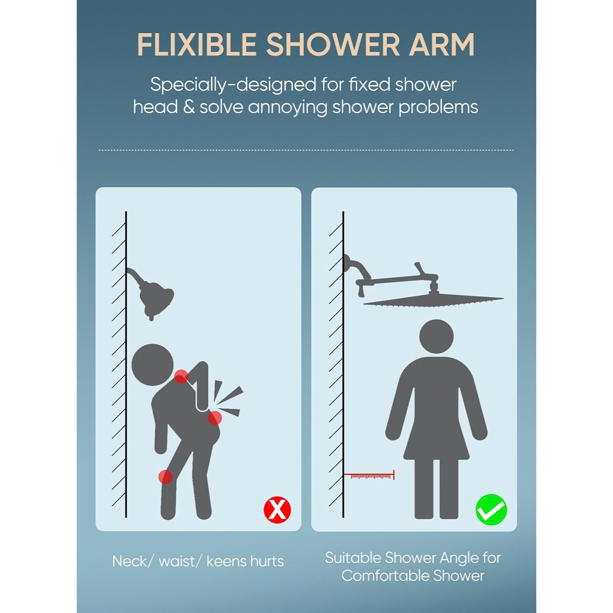11" Solid Brass Shower Extension Arm, 360° Adjustable, Matte Black Wall Mount
