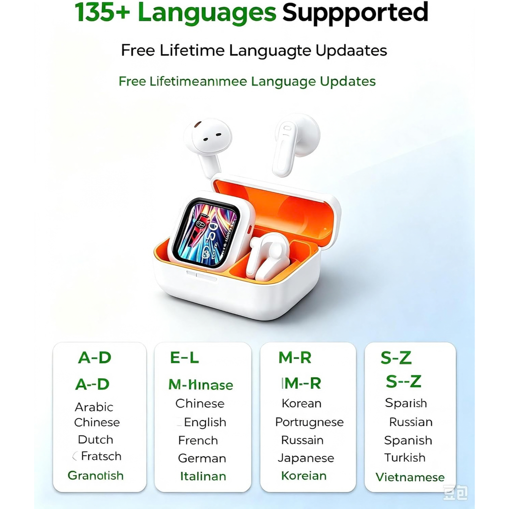 NE20 AI Translation Earbuds, Real-Time Translator, 135 Languages, LCD Touch Screen