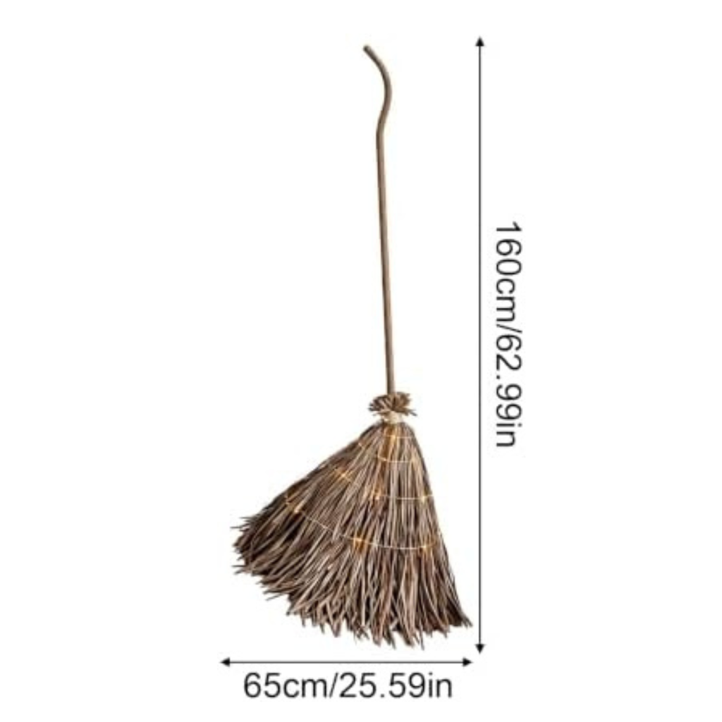 5.25FT Giant Light Up Witches Broom, Waterproof Outdoor Witch Decor & Halloween Broomstick with Warm LED Lights, Burlap Iron Pole Witch Broom Decor for Front Porch Yard
