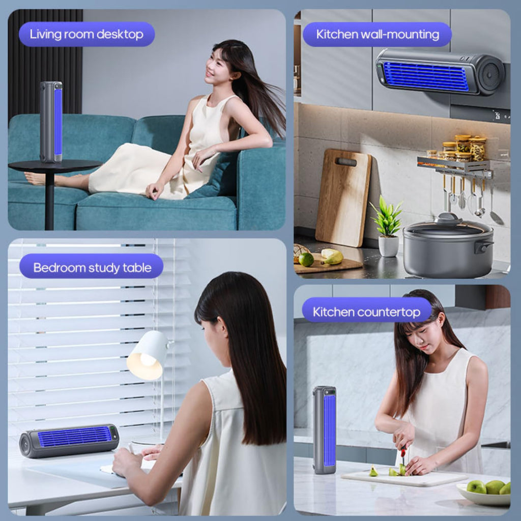 Portable Bladeless Mini Tower Fan, 2000mAh Rechargeable Air Circulator with 3 Speeds, Ultra-Quiet Operation, Wall Mount or Desktop Design for Bedroom, Kitchen & Office