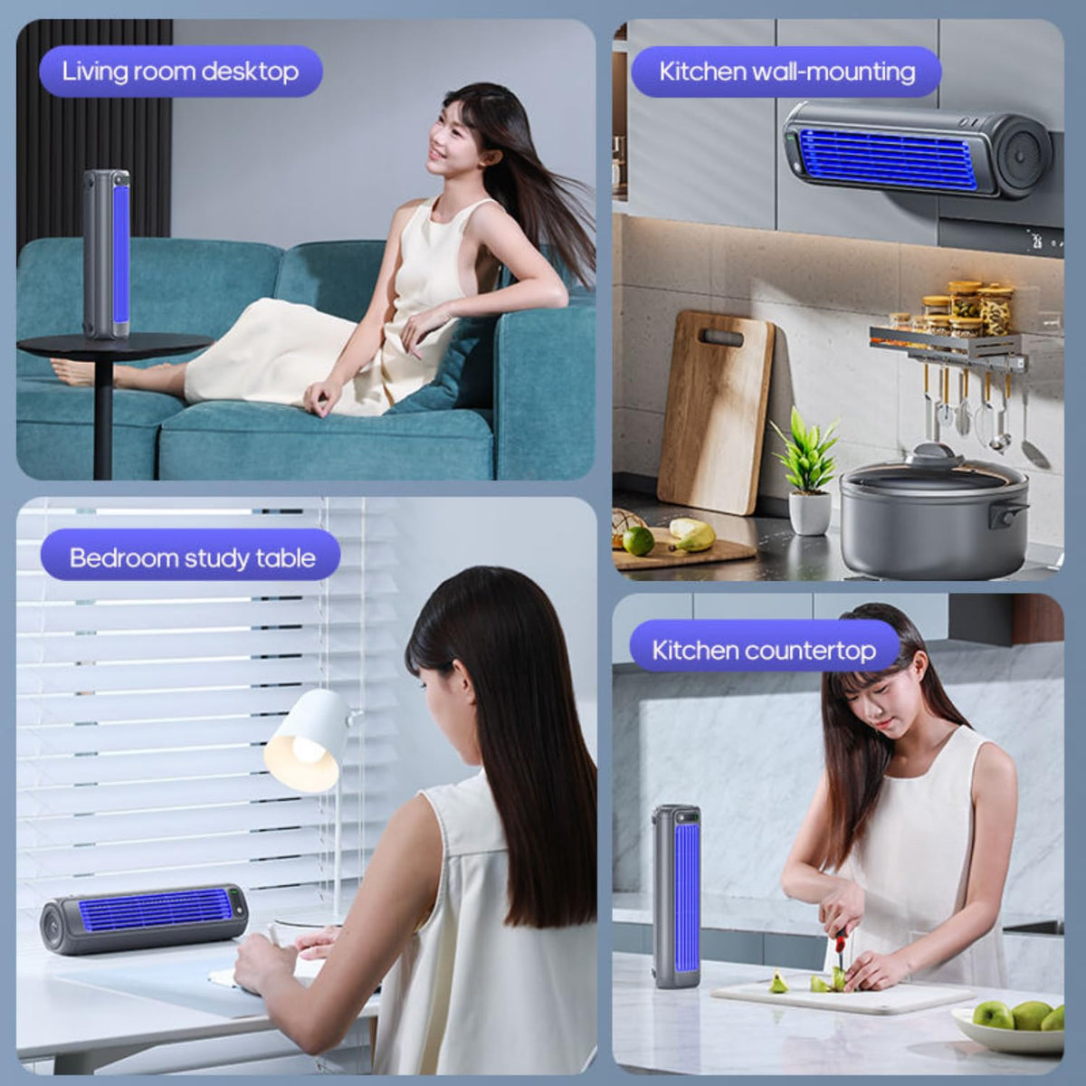 Portable Bladeless Mini Tower Fan, 2000mAh Rechargeable Air Circulator with 3 Speeds, Ultra-Quiet Operation, Wall Mount or Desktop Design for Bedroom, Kitchen & Office