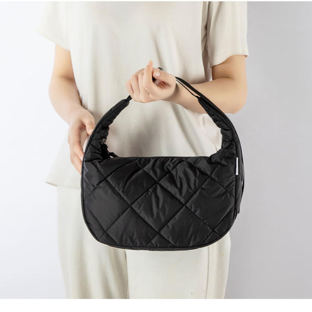 Quilted Puffer Crossbody Bag for Unisex- Lightweight Nylon Shoulder Bag, Waterproof Casual