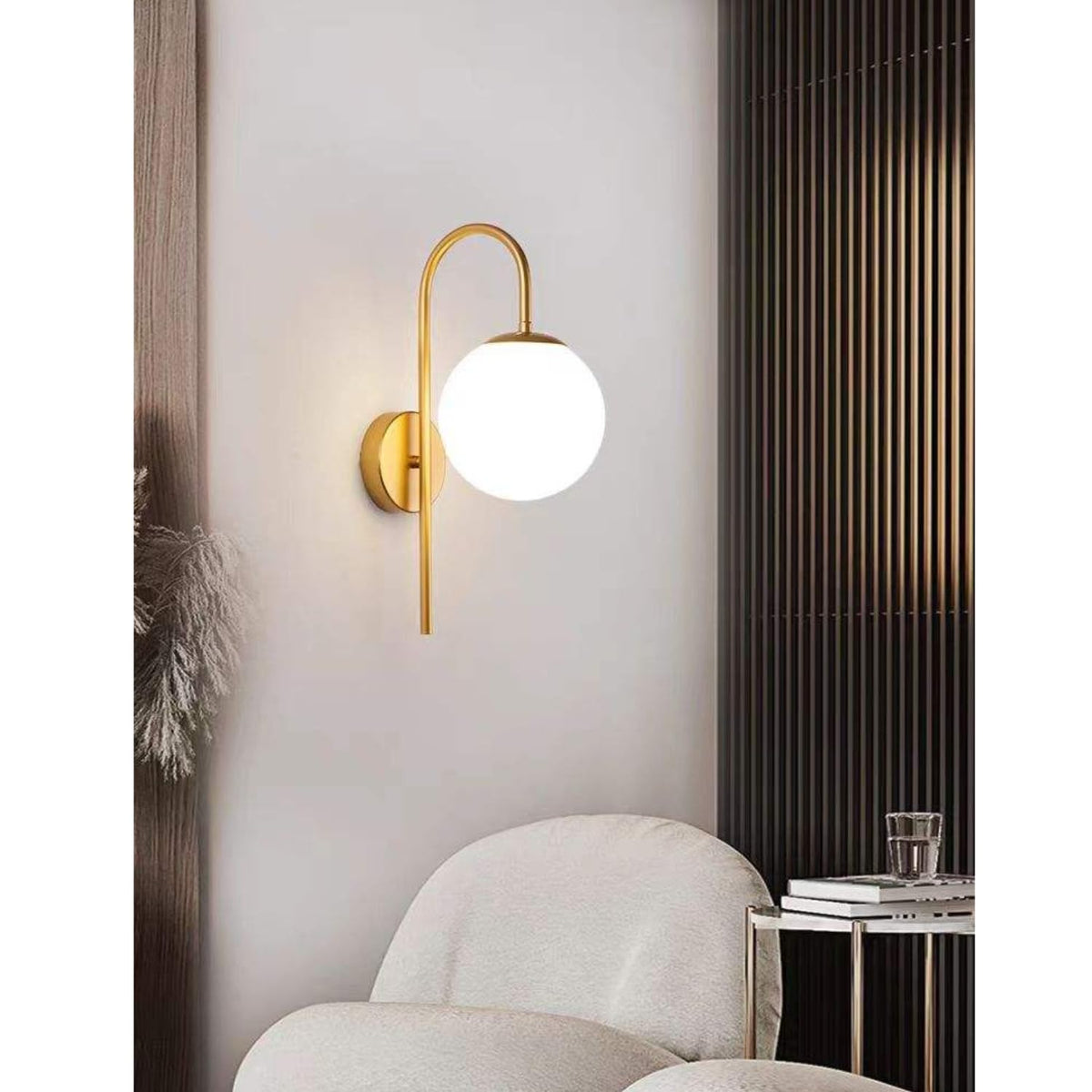Modern Glass Globe Gooseneck Wall Sconce with Frosted Milk Glass Shade
