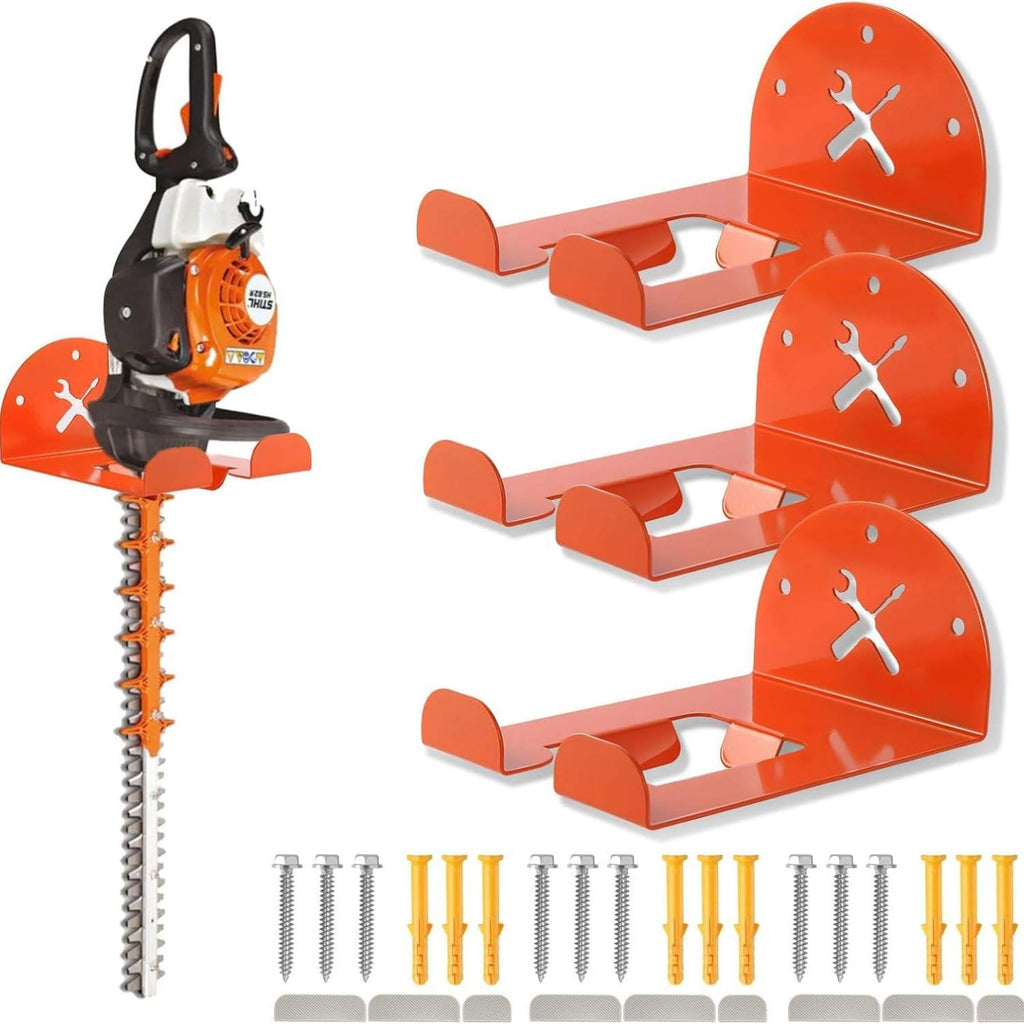 Upgraded Trimmer Rack Wall Mount - 8 Inch Heavy Duty Weed Eater Hanger for Garage Wall - Thickened Steel Garden Power Tool Organizer Bracket for String Trimmer, Lawn Mower & Hose, Orange