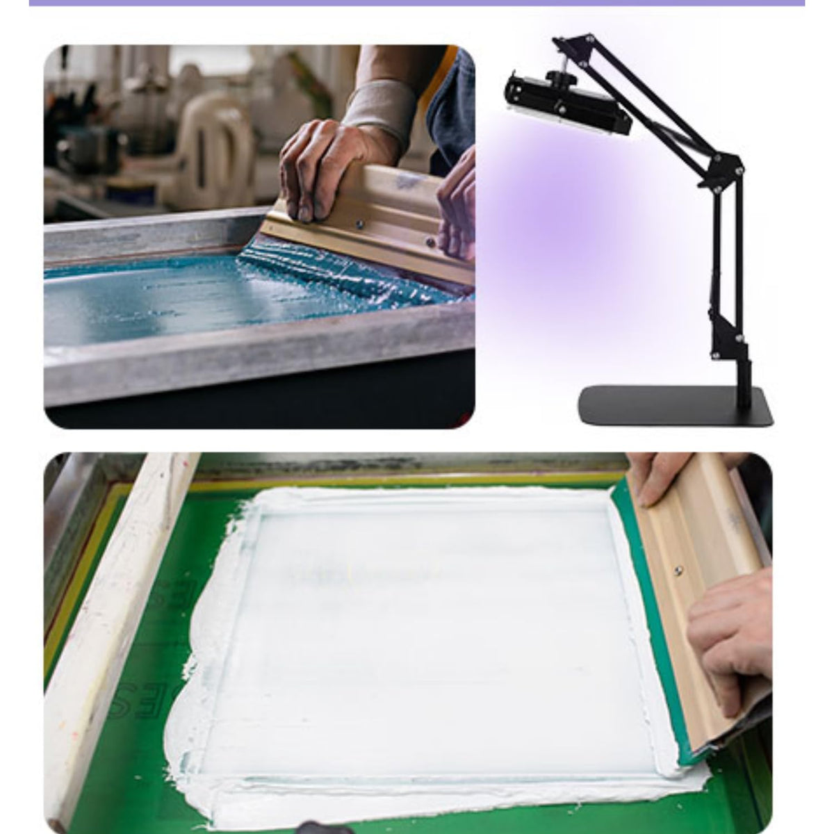 50W UV LED Screen Printing Exposure Light Unit with Flexible Articulating Swing Arm Stand, 395nm UV Lamp