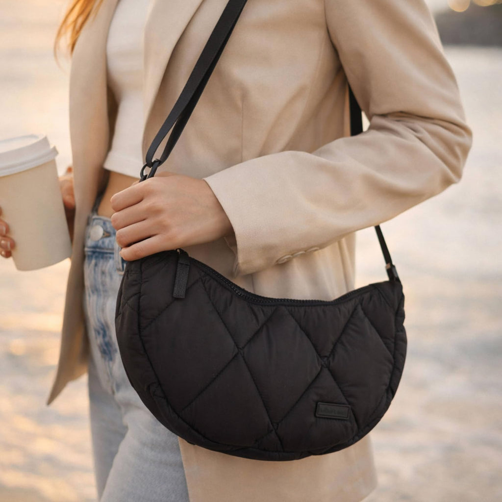 Quilted Puffer Crossbody Bag for Unisex- Lightweight Nylon Shoulder Bag, Waterproof Casual