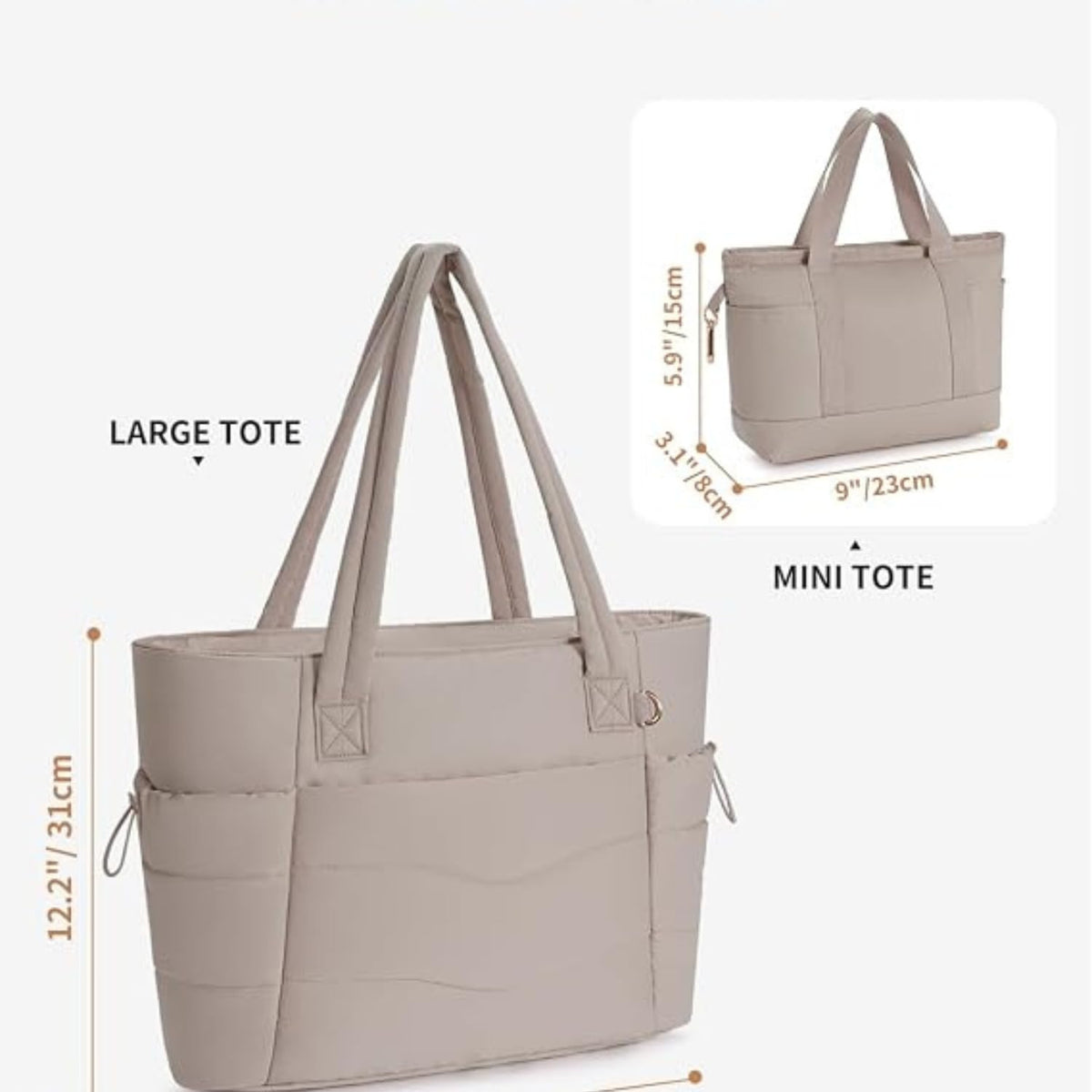 Puffer Work Tote Bag with Tumbler Holder, 2 Pcs Set Nurse Bag with 15.6 Inch Padded Laptop Sleeve & Trolley Sleeve