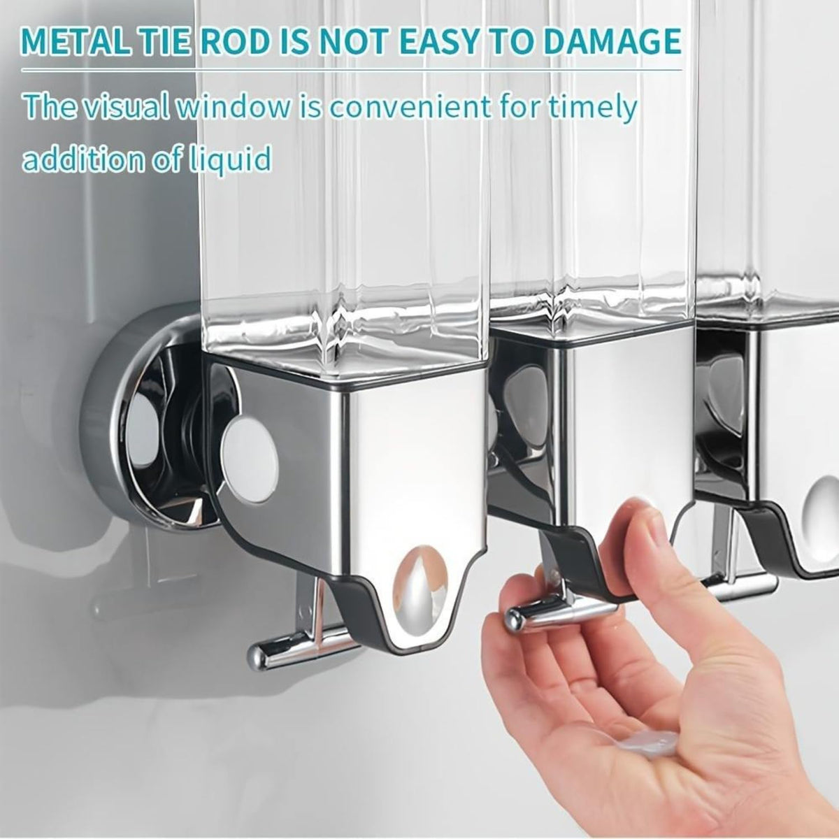 3 Chamber Wall Mount Soap Dispenser - 1500ml (3x500ml) Drill-Free Adhesive Shower Dispenser with Metal Pull Rod