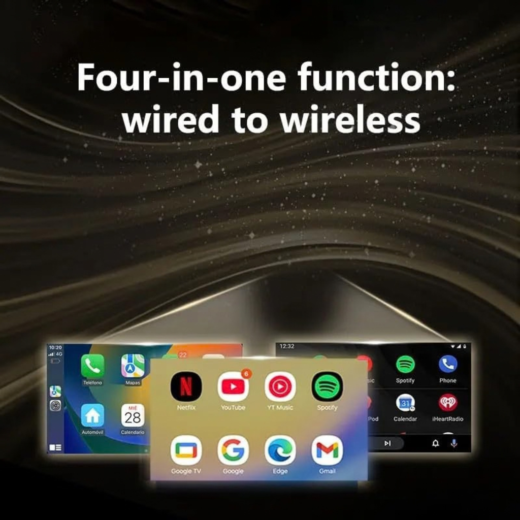4-in-1 Wireless CarPlay Adapter for iPhone and Android Auto, Plug and Play