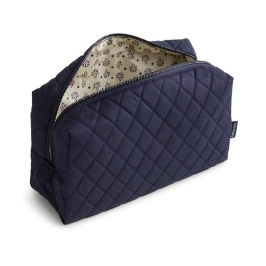 Vera Bradley Women's Premium Cotton Medium Cosmetic Bag – Makeup Organizer & Travel Toiletry Storage – Peacoat