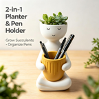 Cute Face Planter Pot, Succulent Planter and Pen Holder for Desk Decor