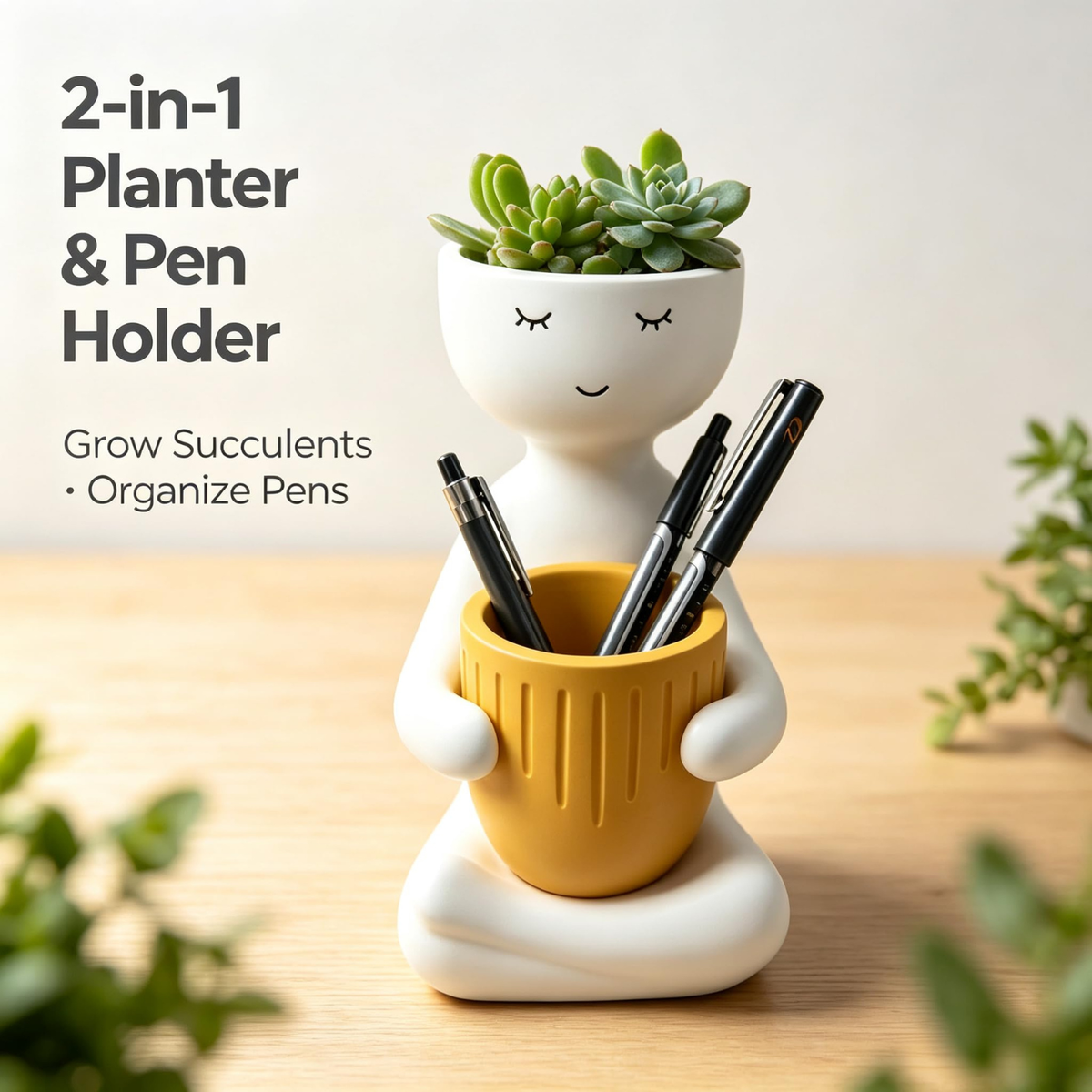 Cute Face Planter Pot, Succulent Planter and Pen Holder for Desk Decor