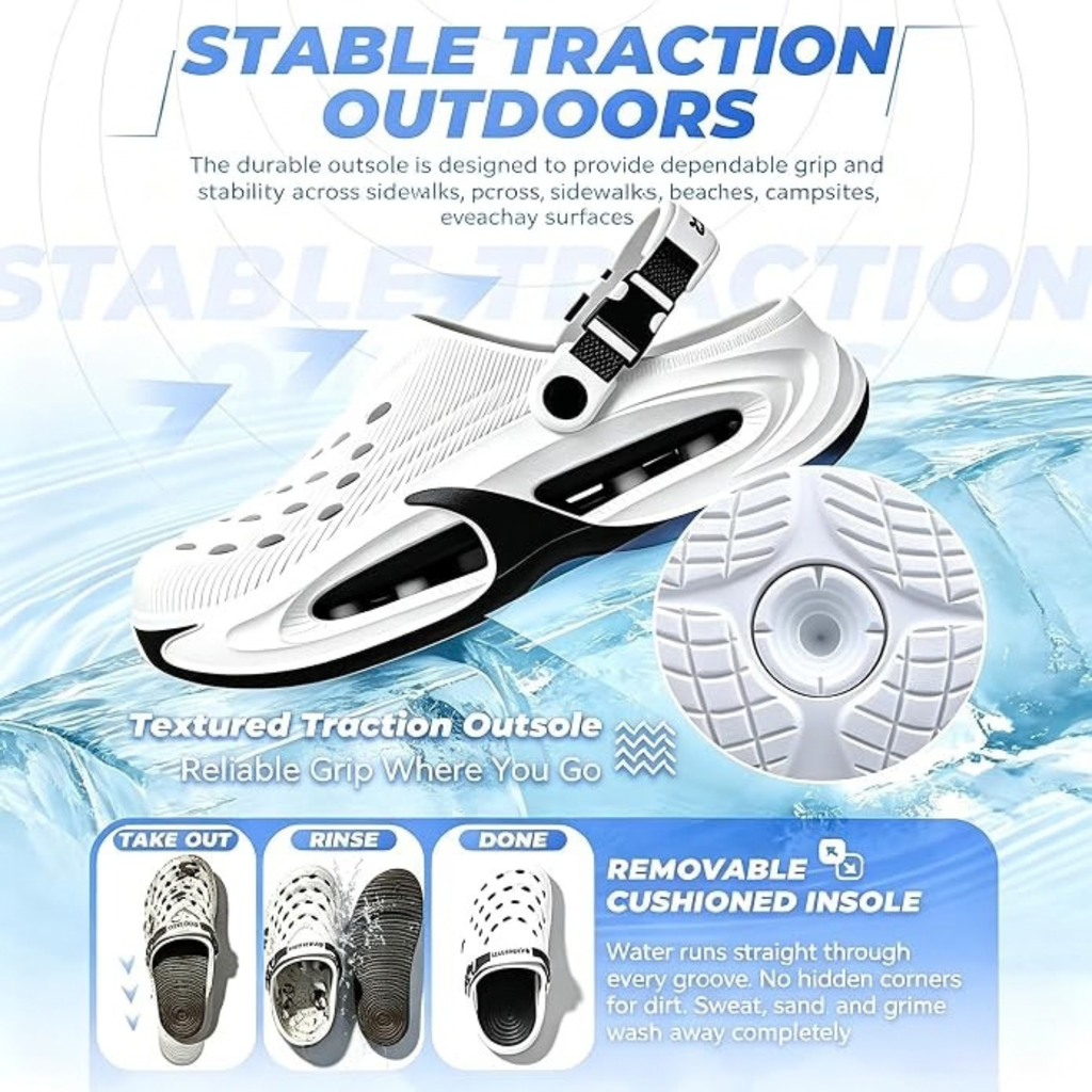 Summer Sandals & Clogs for Men/Women – EVA Arch Support Non-Slip Shoes (White-blue)