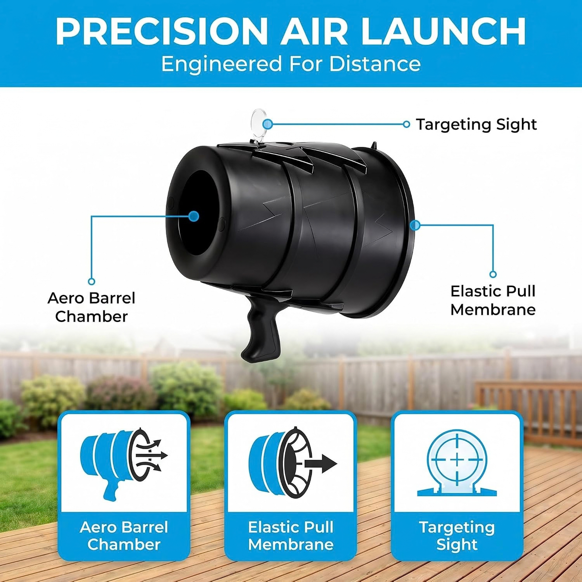 Handheld Single Shot Air Cannon Blaster Toy Black