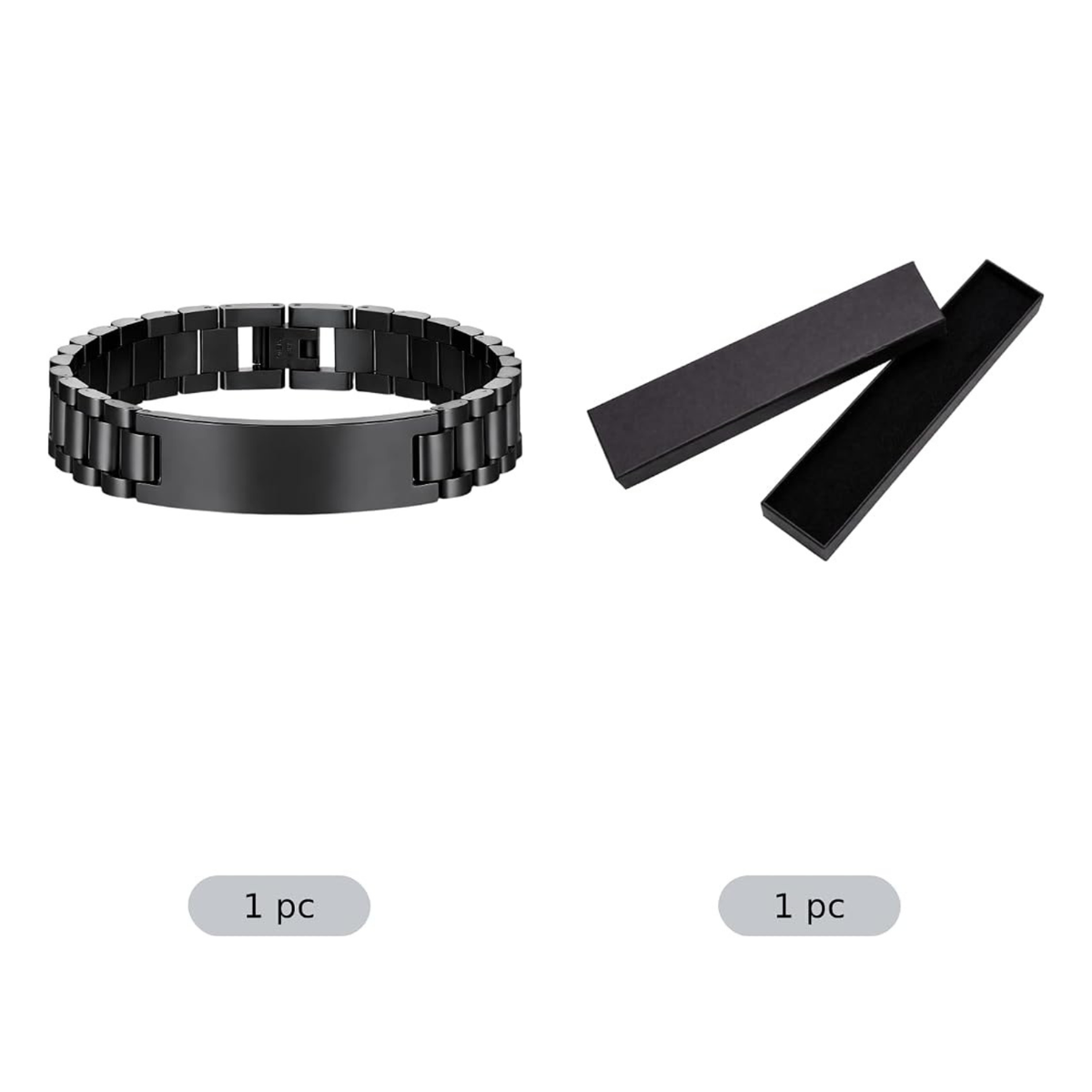 2 Pcs Men's Black Titanium Steel Bracelet Set, Personalized Engraved Gift for Dad