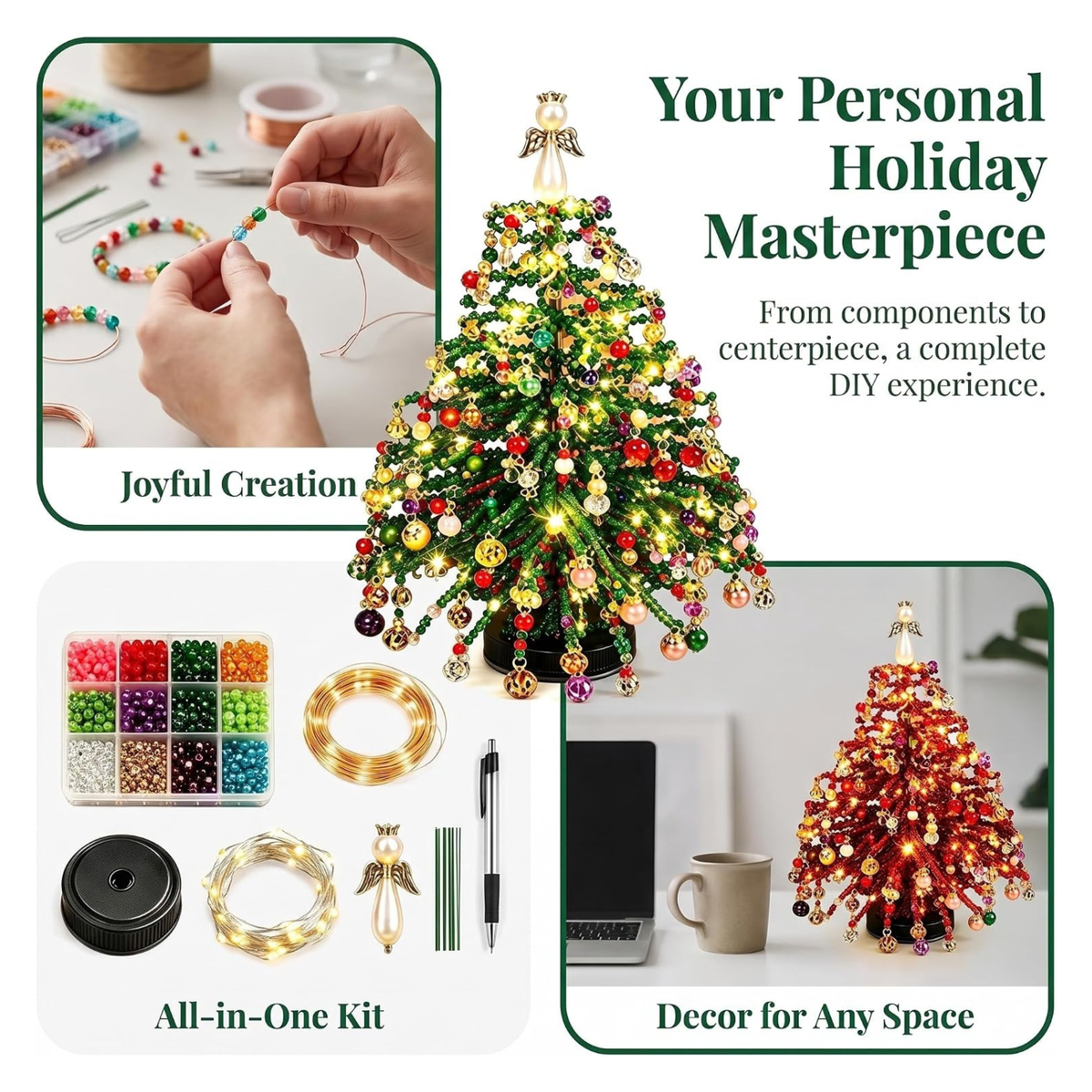 DIY Beaded Christmas Tree Kit, Handmade Crystal Craft Set for Adults