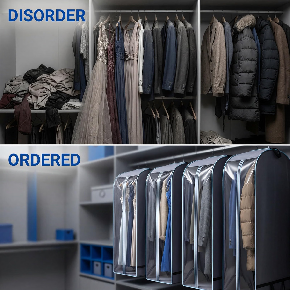 2 Pcs Gusseted Hanging Garment Bags for Suits, Coats, and Long Dresses, Grey