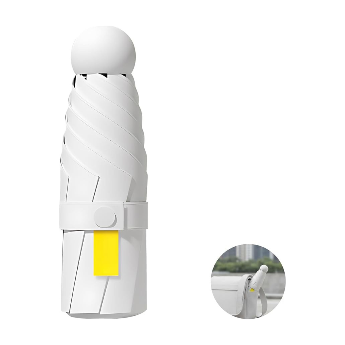 2 Pcs Small Compact Sun Umbrella with Case, Lightweight 5 Fold Mini Purse Parasol (White)