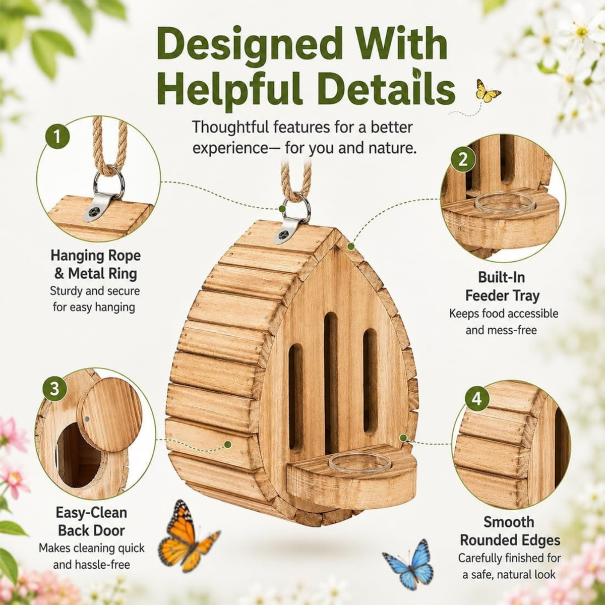 Butterfly Houses for Outside, Hanging Butterfly House Wooden Shelter (1PC)