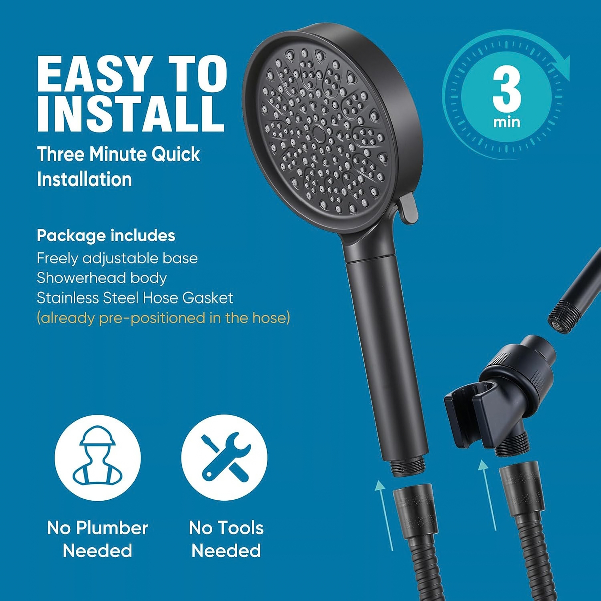 Filtered Handheld Shower Head, High Pressure 6 Spray Modes with Water Softener