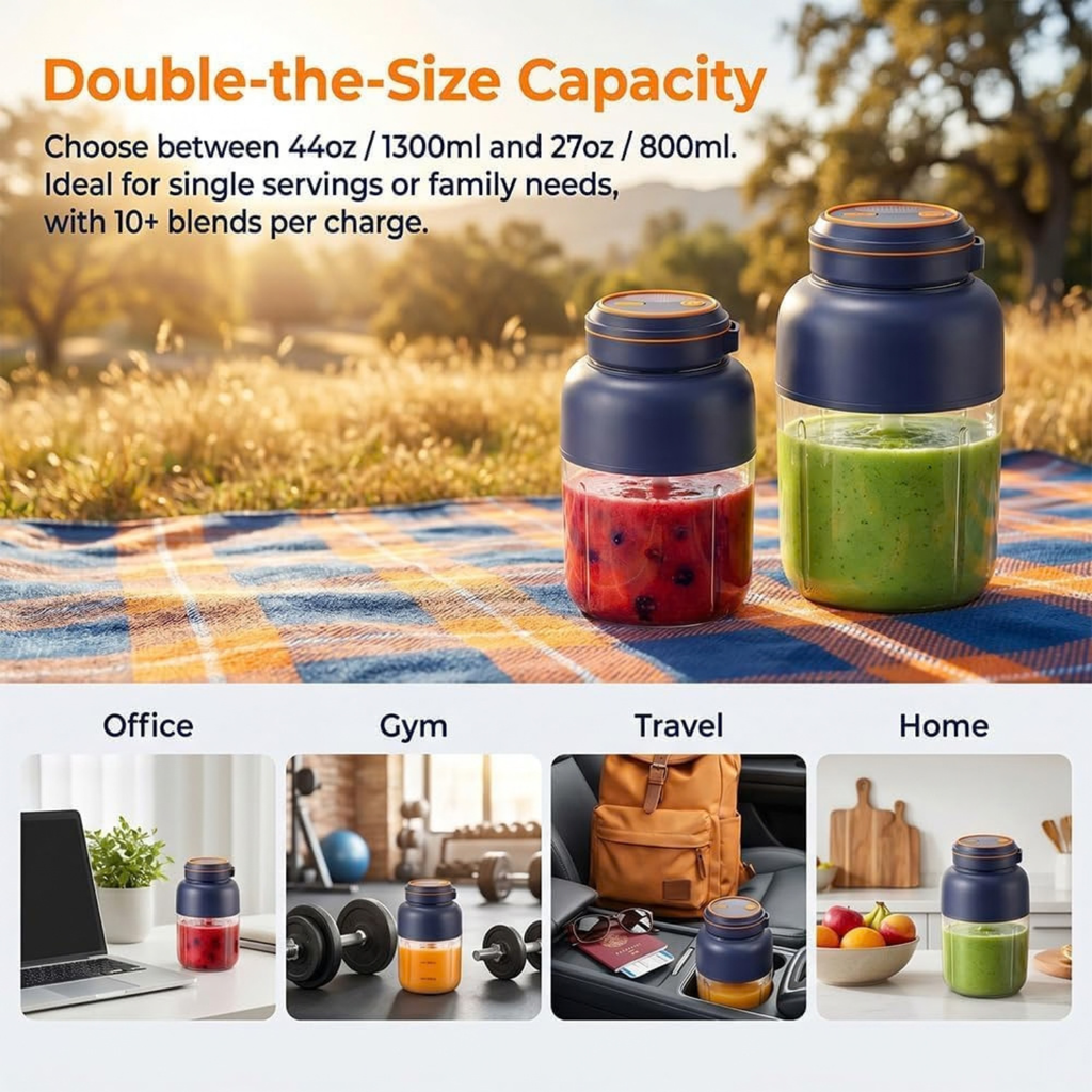 Portable Wireless Juicer Cup, 44oz USB Rechargeable Personal Blender, White 1300ml