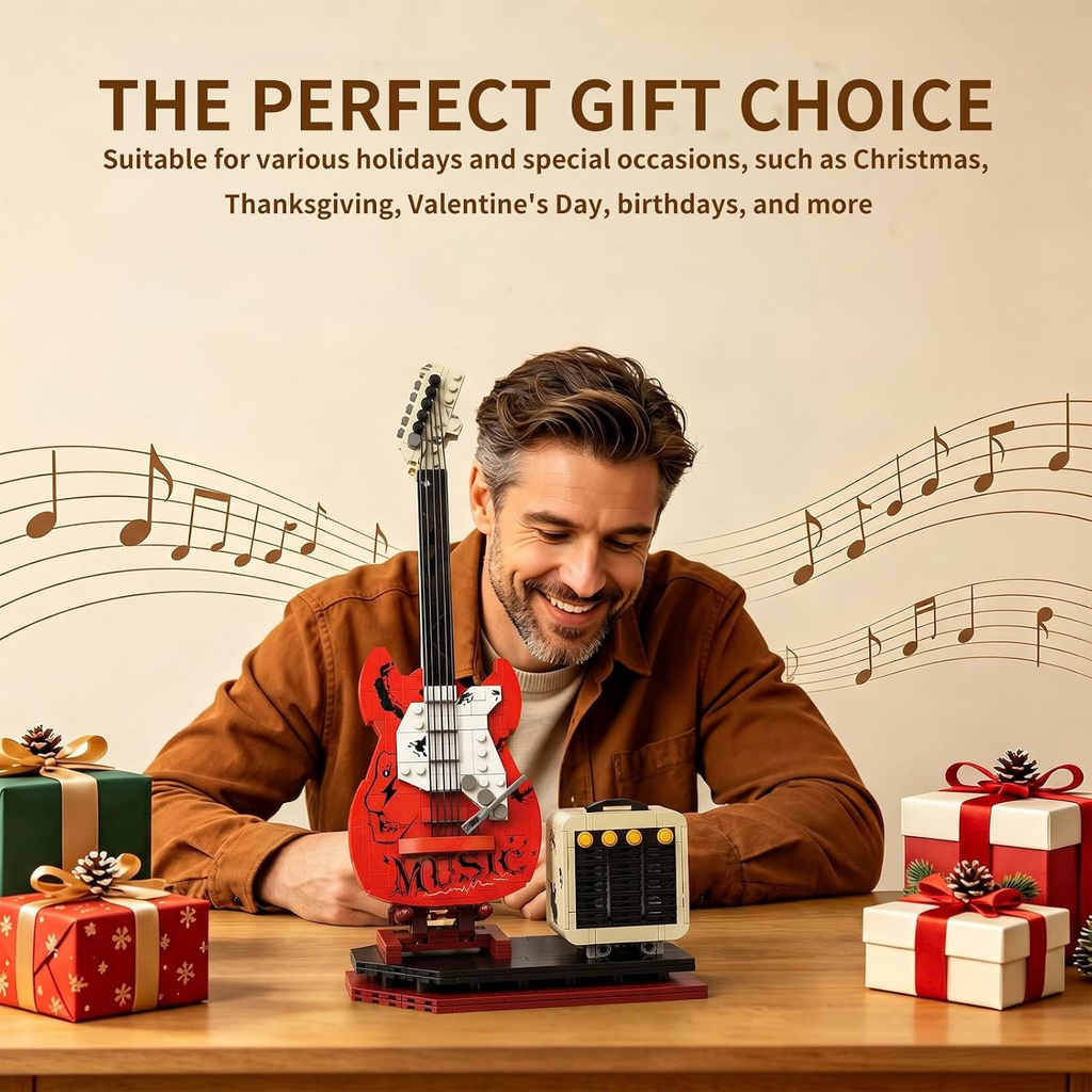 Electric Guitar Model Building Set with Bluetooth Speaker and Stand