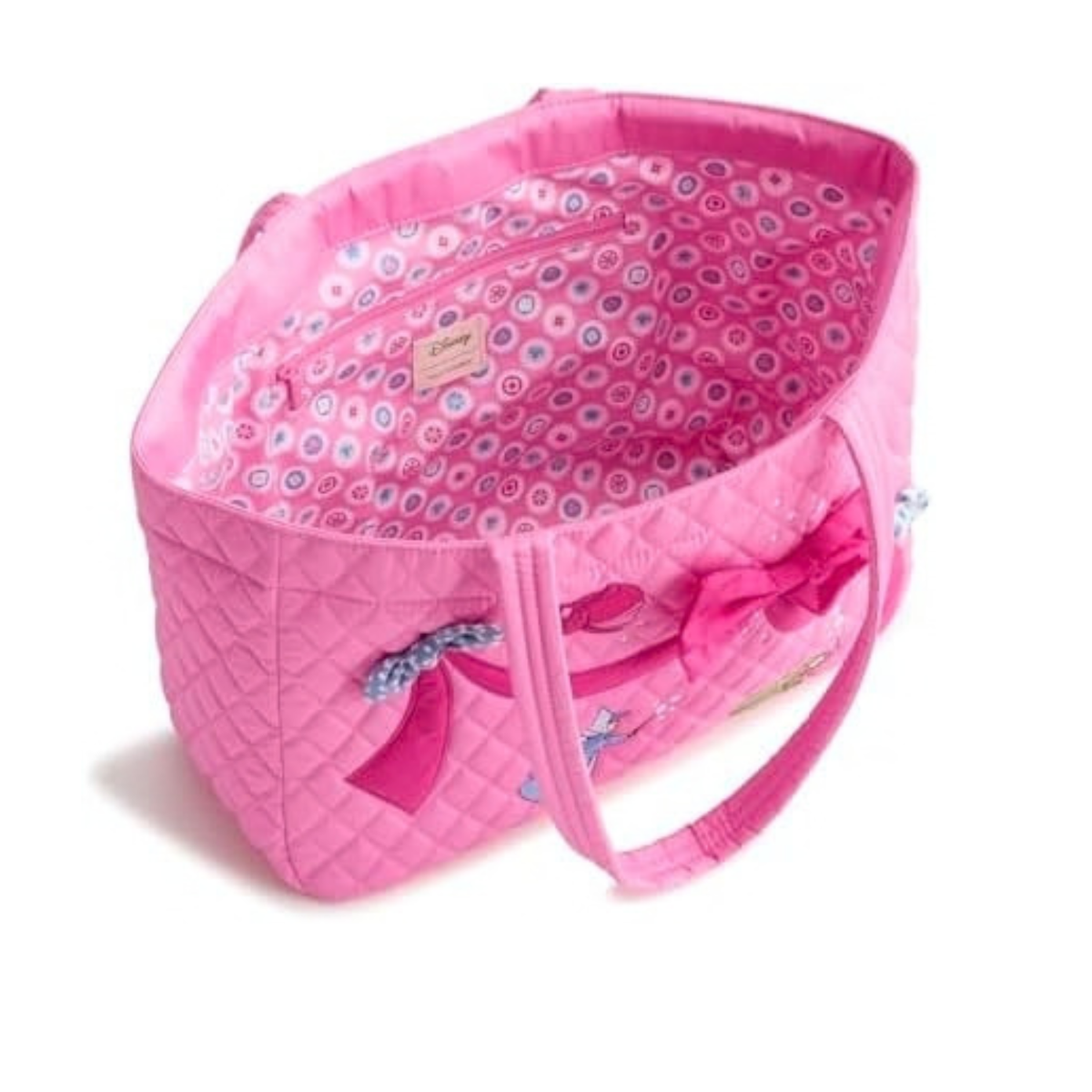Vera Bradley Women's Disney Premium Cotton Small Hathaway Tote Bag – Quilted Reversible Shoulder Purse – Aurora Pink Bows