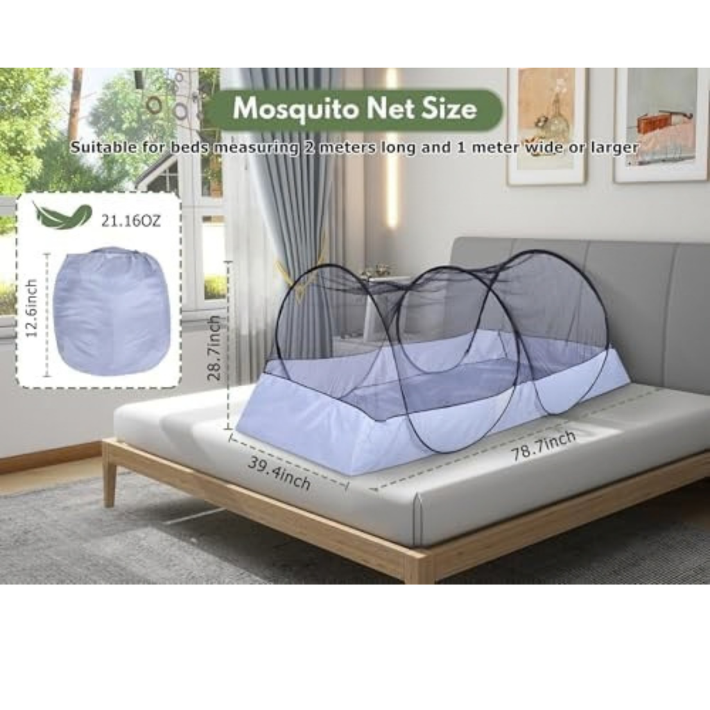 Gugxiom Foldable Mosquito Net, Portable Travel Mosquito Net Pop Up for Single Bed, for Bedroom, Outdoor, Camping (Gray Background with Black mesh)