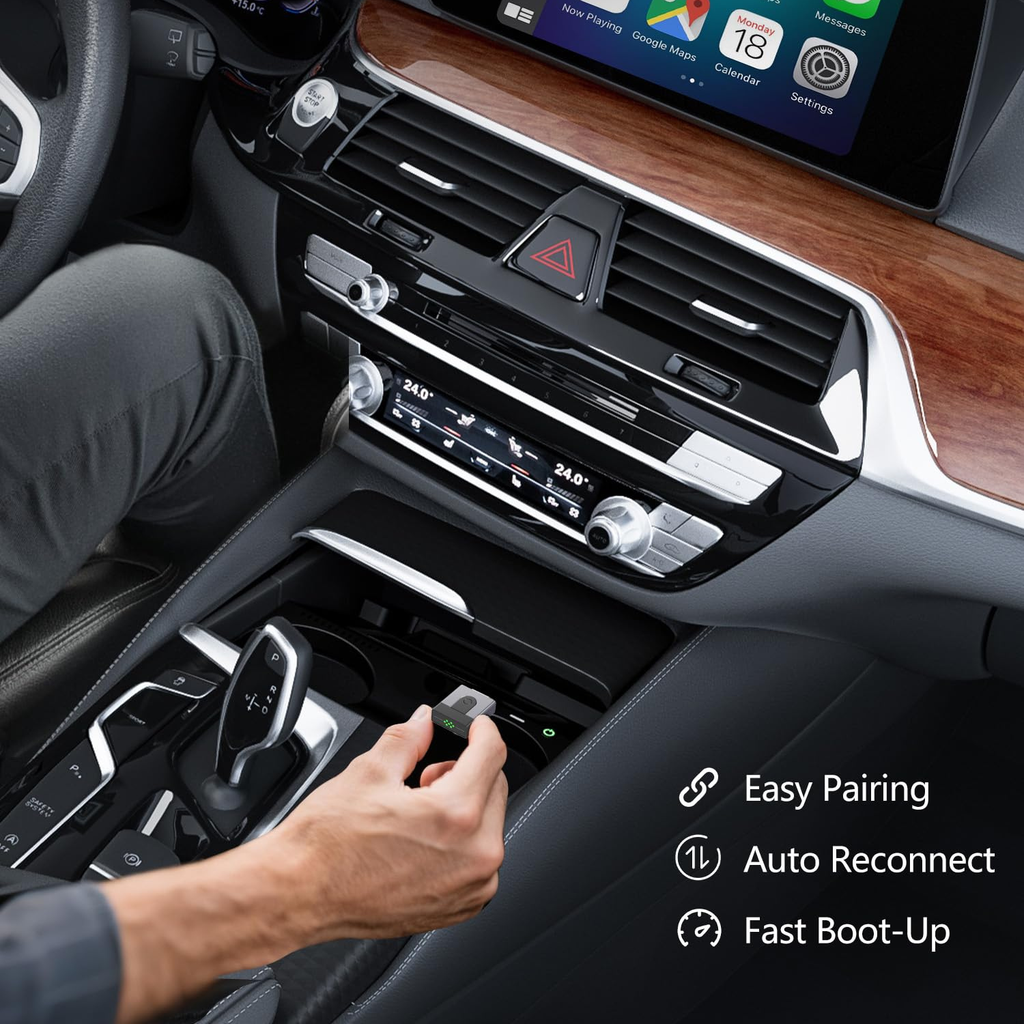 2-in-1 Mini Wireless CarPlay and Android Auto USB Adapter
