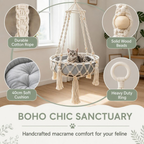 Cat Swing, Cats Hammock with Soft Cushion Handwoven Hanging Purr Swing Bed