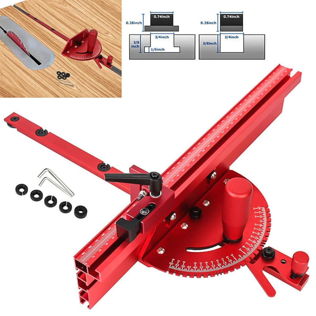 Precision Table Saw Miter Gauge with Aluminum Fence and Flip Stop