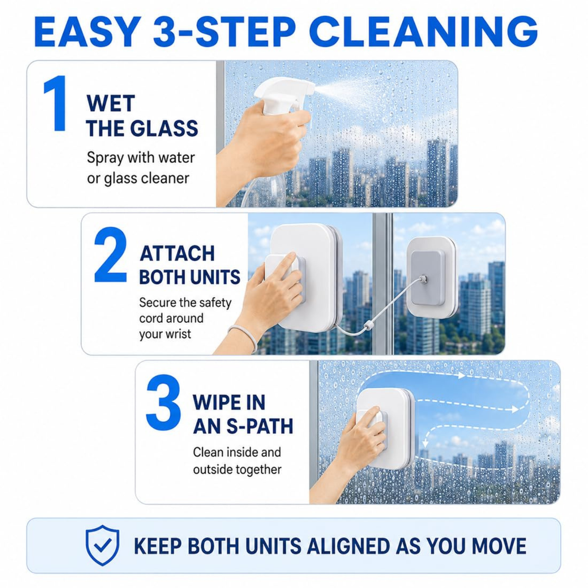 6-in-1 Magnetic Window Cleaner, Double-Sided Glass Cleaning Tool