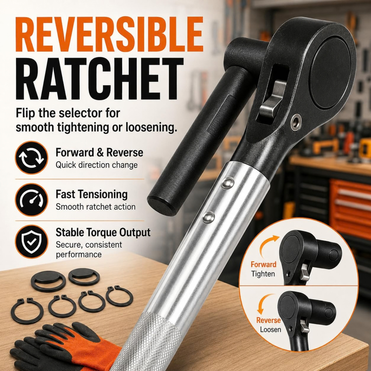 Ratchet Cargo Winch Tensioner Wrench, Heavy-Duty Reversible Truck Strap Tightener Tool