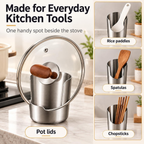 Thickened Stainless Steel Utensil Organizer, 2-in-1 Spoon & Lid Holder