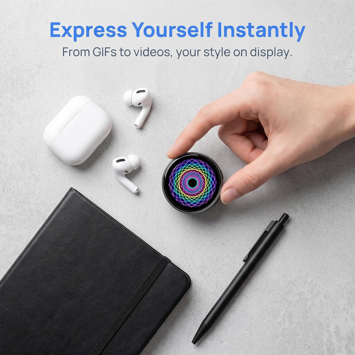 Digital Badge Pin 1.7" Touchscreen GIF Display Bluetooth Wearable Screen