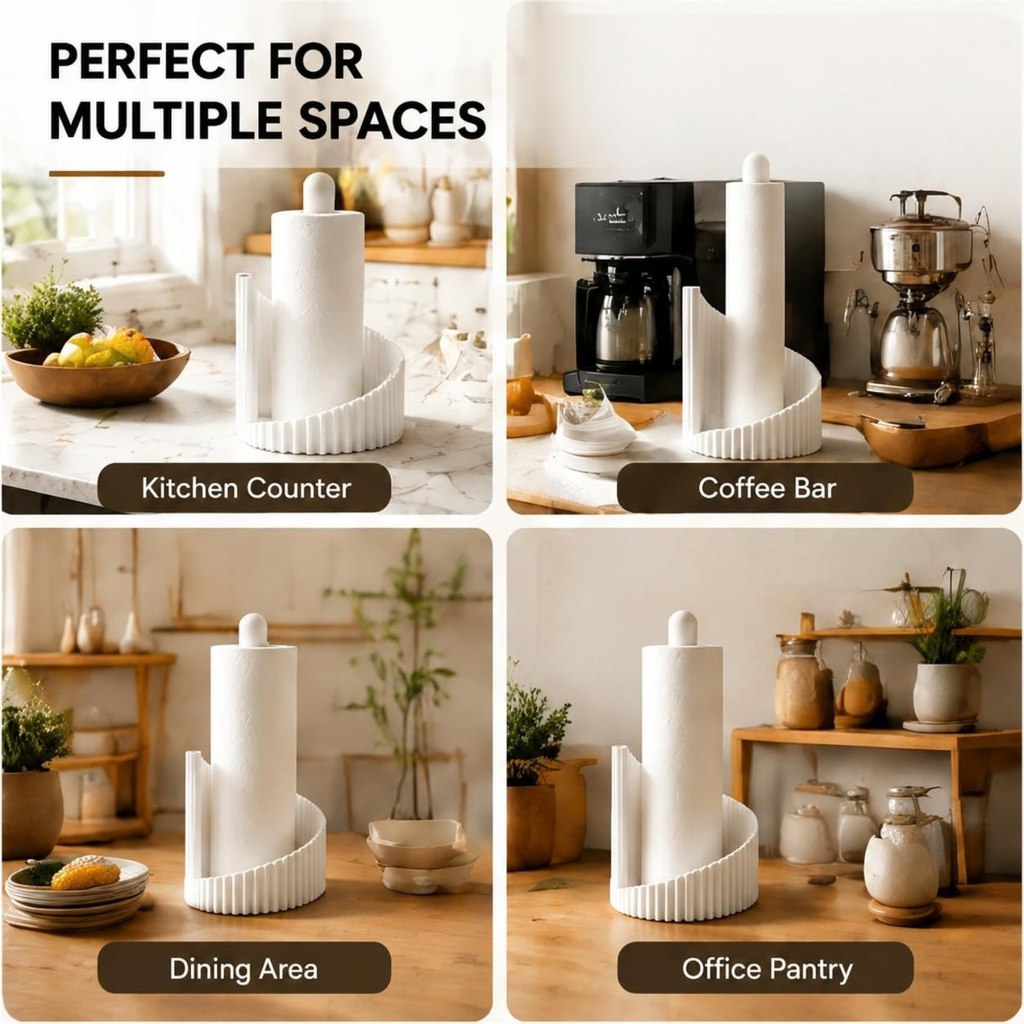 Ribbed Paper Towel Holder Kitchen Counter, Modern Countertop Roll Holder