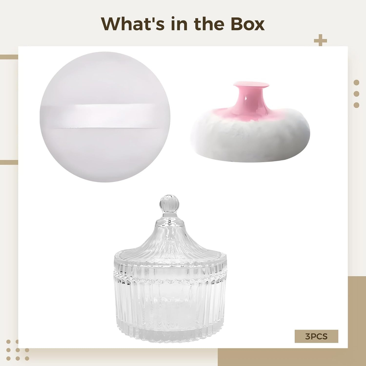 Transparent Striped Glass Fiber Body Powder Puff and Container Set with Large Capacity
