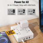 SUPERDANNY 10Ft Flat Plug Extension Cord Surge Protector Power Strip