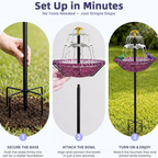Solar Fountain Bird Bath with Stakes, Cascade Water Feature for Garden & Yard Decor (Purple)