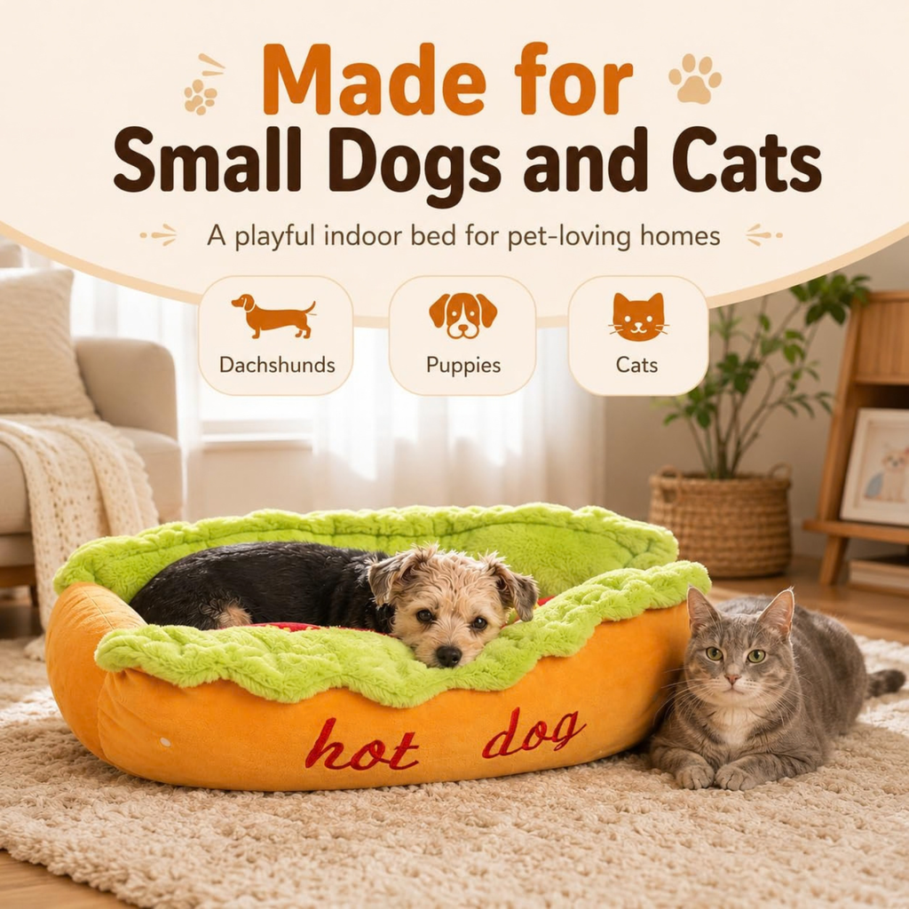 Hot Dog Bed for Dachshund, Plush Cozy Pet Sofa for Small Dogs