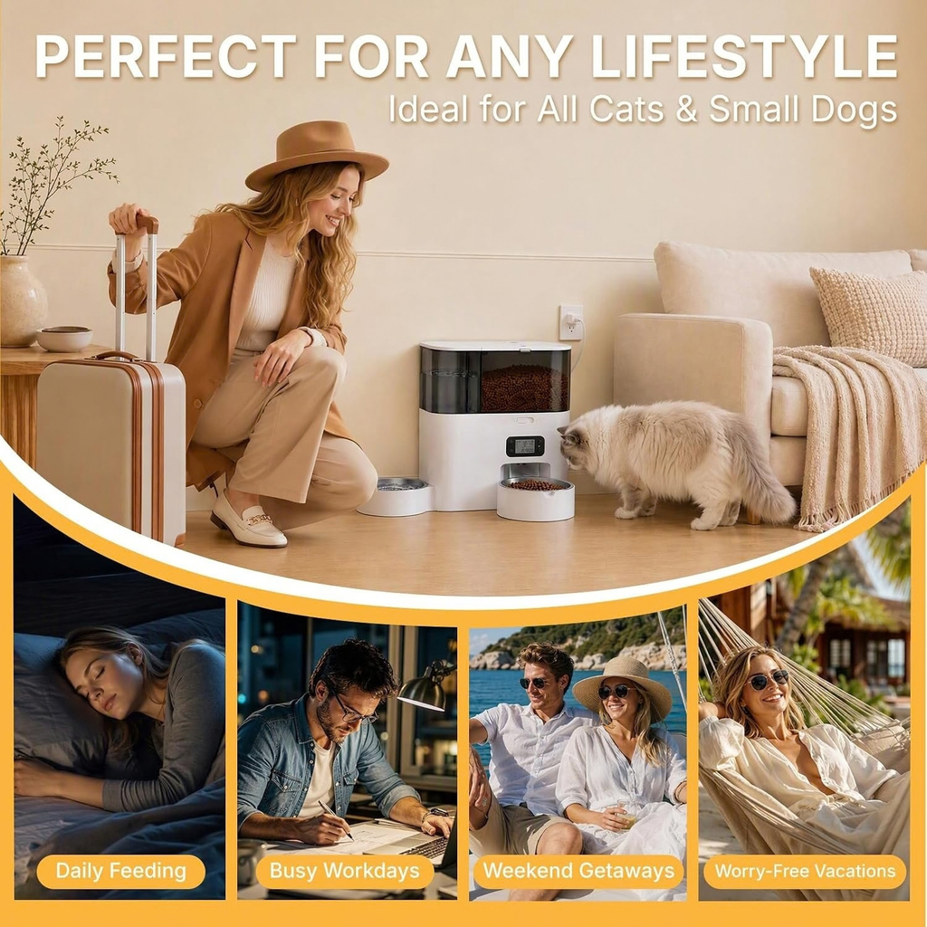 5L Automatic Cat Feeder & 3L Water Dispenser, Button Control