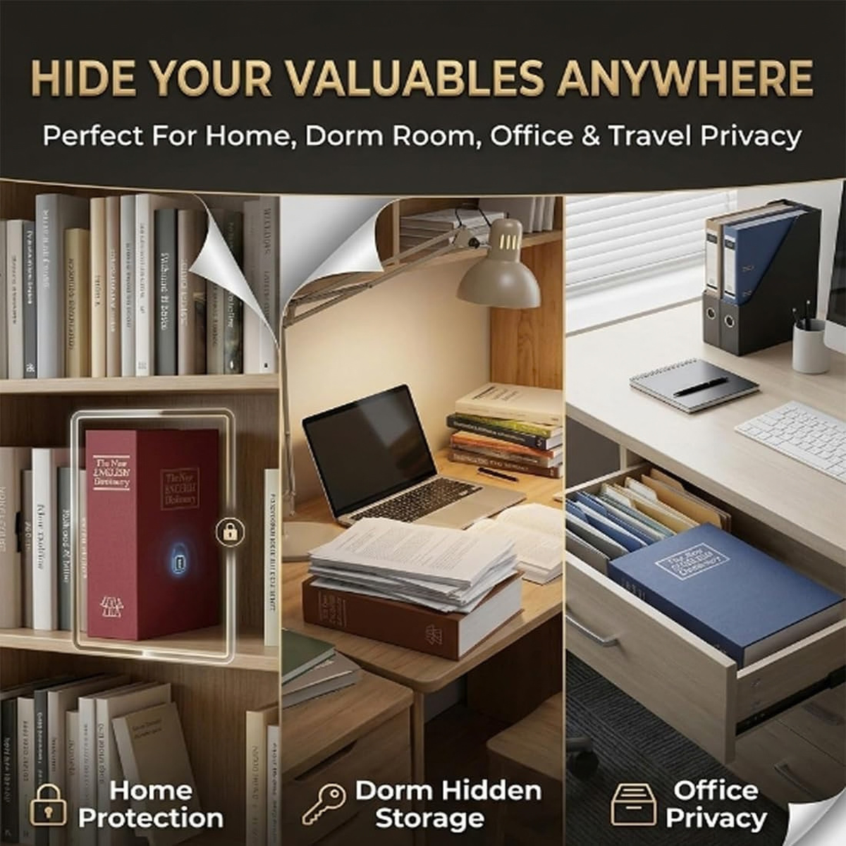 Book Shaped Security Lock Box with Combination Lock for Cash, Passport, Jewelry