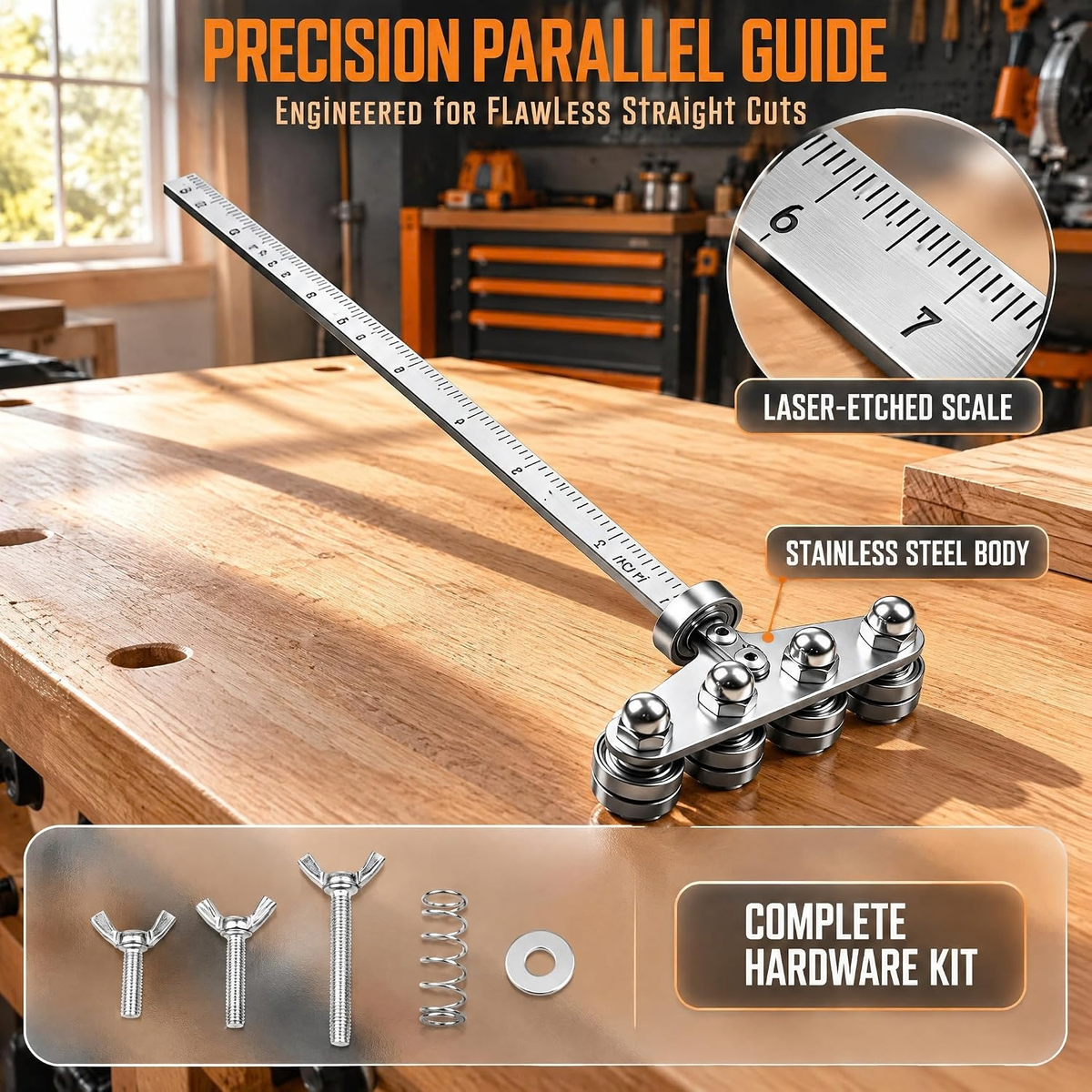 20in Circular Saw Guide, Roller Guide and Positioning Calipers