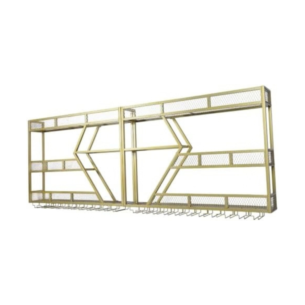 Metal Wine Storage Rack Wall Mounted with Glass Holder & Bottle