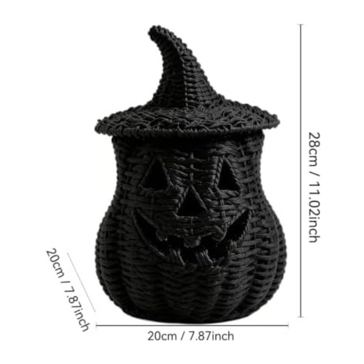 11'' Wicker Pumpkin Lantern Halloween Decor, Handwoven Rattan Halloween Candy Basket Jack O Lantern Candle Holder, Rustic Witch Hat Pumpkin Decoration for Tabletop Porch Mantel (Single-Beige)