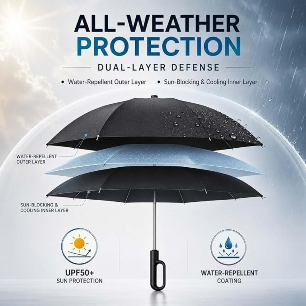Creative Ring Buckle Windproof Automatic Folding Umbrella with UPF 50+ UV Protection