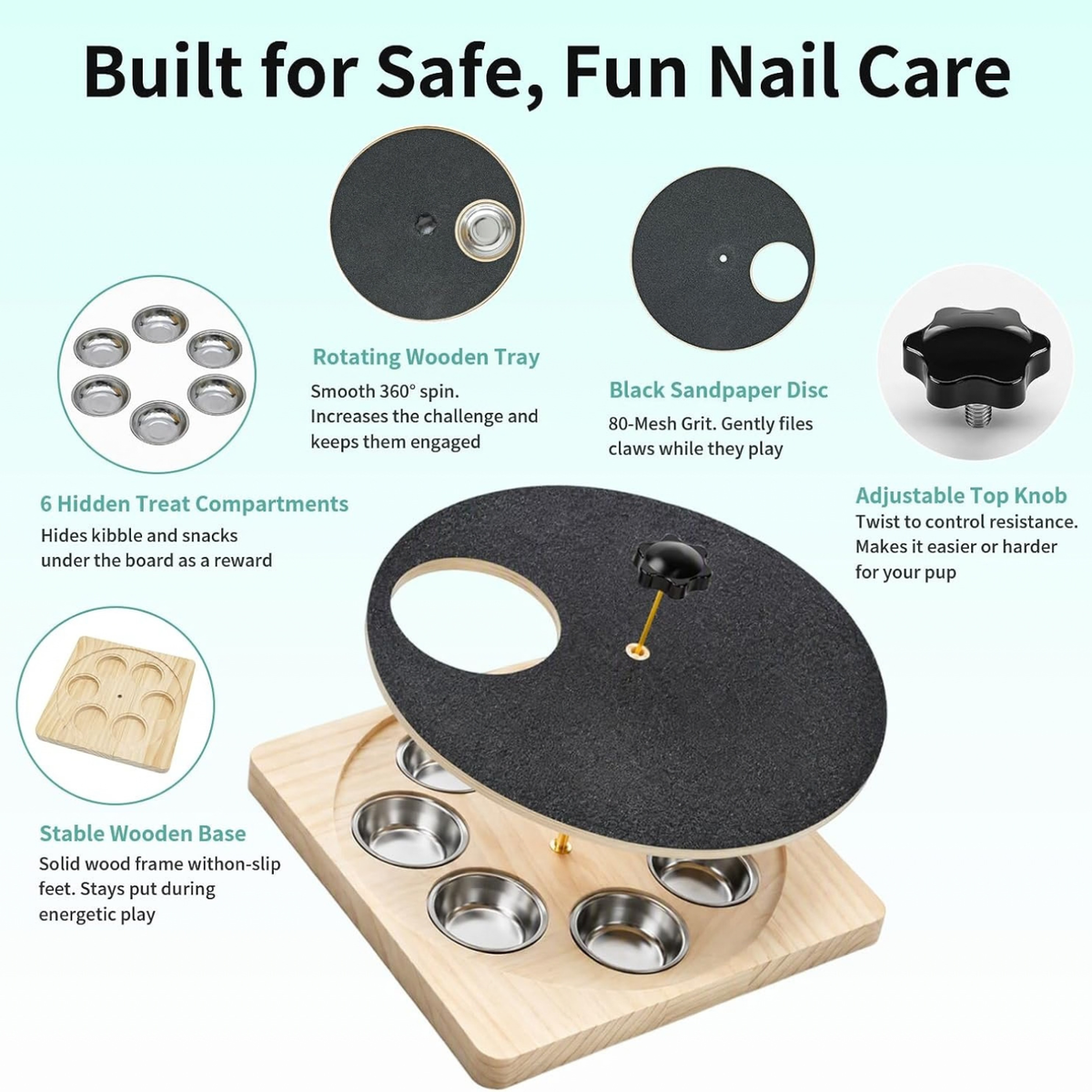 Wooden Dog Nail File Board with Built-in Treat Bowl, Black