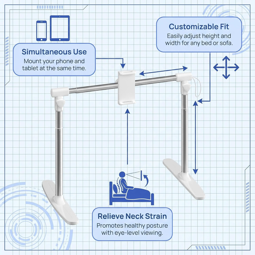 Tablet Stand Holder for Bed, Adjustable Foldable 360° Rotation, Universal Phone & Tablet Stand