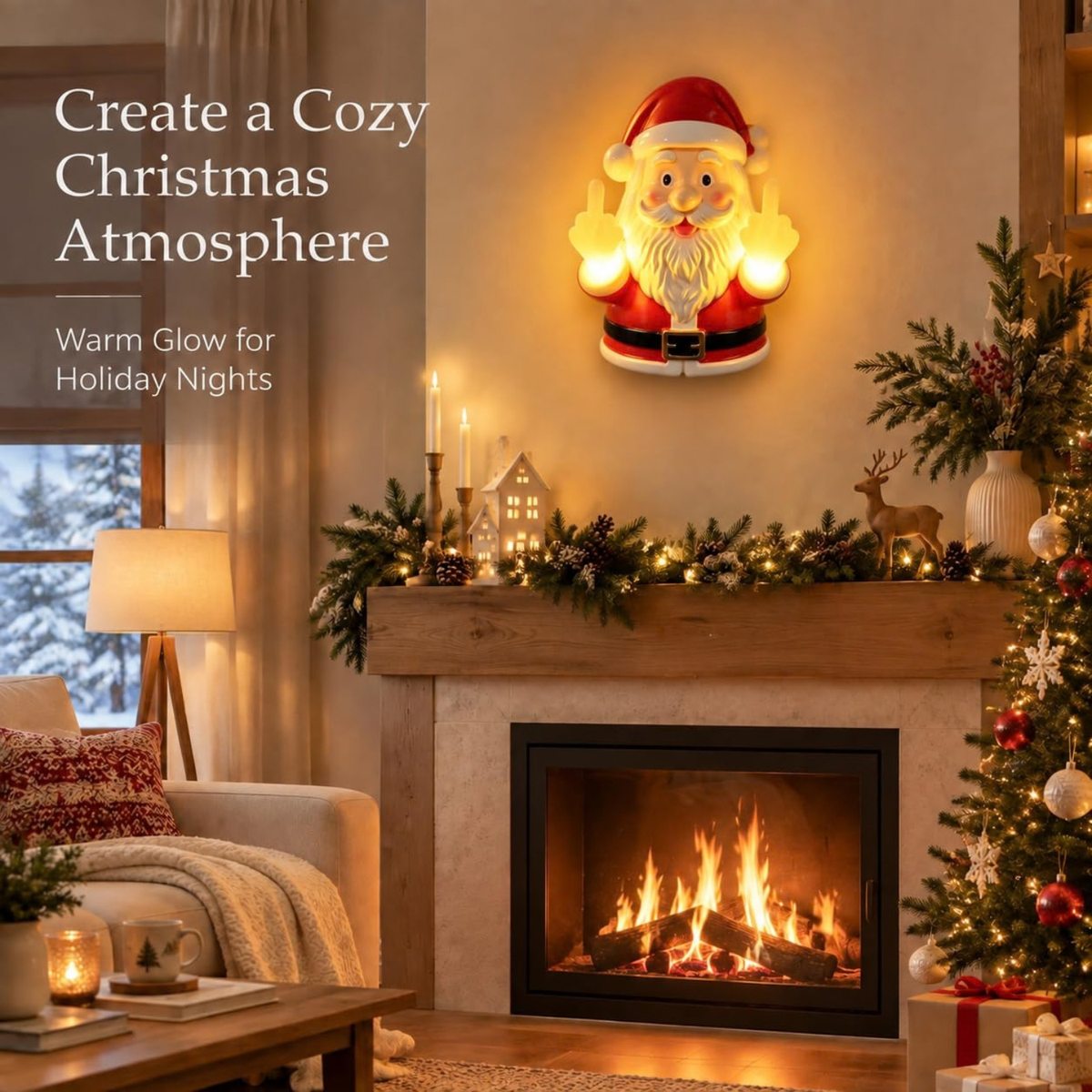 Funny Glow Santa Christmas Night Light Resin Figurine Wall Tabletop