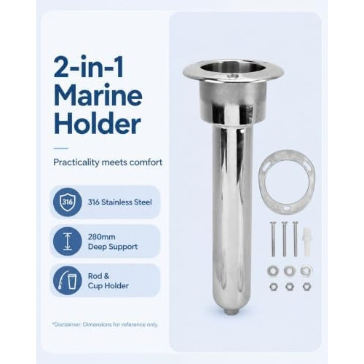 Gugxiom 2-in-1 0° Fishing Rod Holder Boat Cup Holder, 280mm Round Top